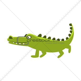 Crocodile Going For A Walk , Cartoon Character And His Everyday Wild Animal Activity Illustration