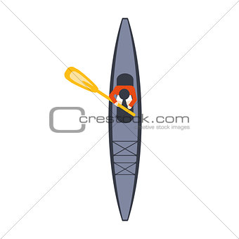 Blue Kayak From Above With One Man And Peddle, Part Of Boat And Water Sports Series Of Simple Flat Vector Illustrations