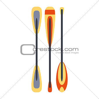 Set Of Three Kayak And Raft Peddles, Part Of Boat And Water Sports Series Of Simple Flat Vector Illustrations