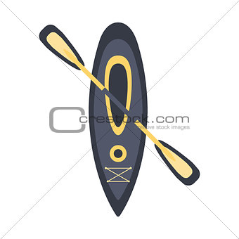 Grey Kayak For One Person With Double Peddle, Part Of Boat And Water Sports Series Of Simple Flat Vector Illustrations