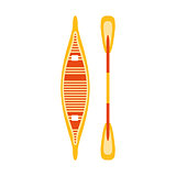 Yellow And Red Woden Canoe With Peddle, Part Of Boat And Water Sports Series Of Simple Flat Vector Illustrations