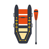Grey And Red Inflatable Raft With One Peddle, Part Of Boat And Water Sports Series Of Simple Flat Vector Illustrations