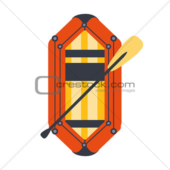Yellow And Red Inflatable Dinghy With Peddle, Part Of Boat And Water Sports Series Of Simple Flat Vector Illustrations