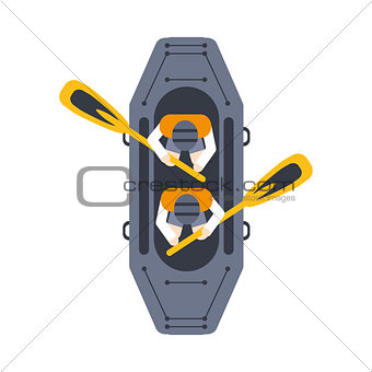 Blue Raft For Two Person With Peddles, Part Of Boat And Water Sports Series Of Simple Flat Vector Illustrations