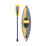 Yellow And Blue Kayak And Peddle, Part Of Boat And Water Sports Series Of Simple Flat Vector Illustrations