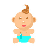 Small Happy Baby Sitting In Blue Nappy Vector Simple Illustrations With Cute Infant