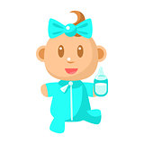 Small Happy Baby Walking In Blue Pajama Holding A Milk Bottle Vector Simple Illustrations With Cute Infant