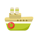 Toy Green Steamer Boat With Two Chimneys, Object From Baby Room, Happy Childhood Cute Illustration