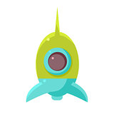 Green And Blue Toy Rocket Space Ship, Object From Baby Room, Happy Childhood Cute Illustration