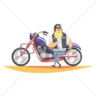 Outlaw Biker Club Member With Long Blond Beard With Heavy Chopper In Leather Vest