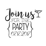Cocktail Party Black And White Invitation Card Design Template With Calligraphic Text