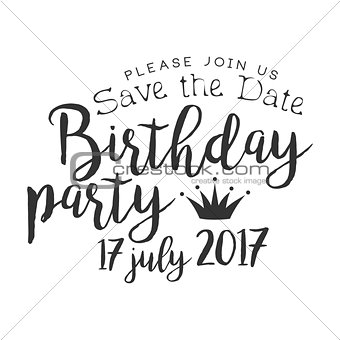 Birthday Party Black And White Invitation Card Design Template With Calligraphic Text