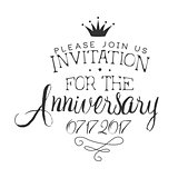 Anniversary Party Black And White Invitation Card Design Template With Calligraphic Text