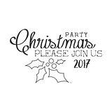 2017 Christmas Party Black And White Invitation Card Design Template With Calligraphic Text