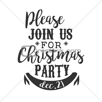 Christmas Party Black And White Invitation Card Design Template With Calligraphic Text