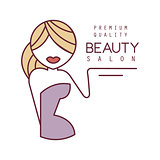Natural Beauty Salon Hand Drawn Cartoon Outlined Sign Design Template With Female Character Stylized To Underline Text With Arm