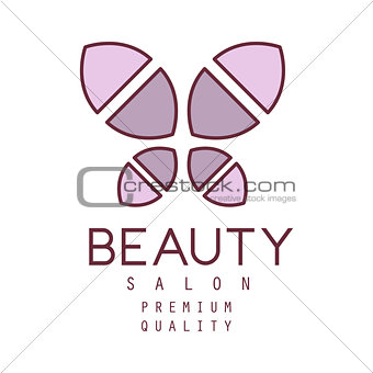 Natural Beauty Salon Hand Drawn Cartoon Outlined Sign Design Template With Simple Geometric Shape Violet Butterfly