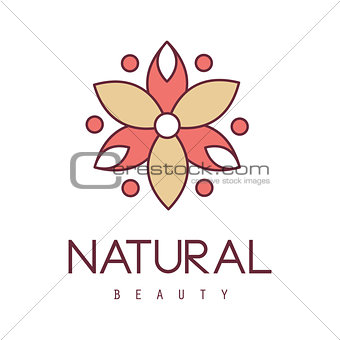 Natural Beauty Salon Hand Drawn Cartoon Outlined Sign Design Template With Red And Yelow Stylized Geometric Flower