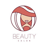 Natural Beauty Salon Hand Drawn Cartoon Outlined Sign Design Template With Summer Tan Girl In Wide Hat In Round Frame