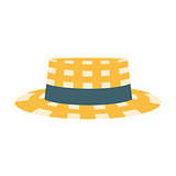 Checkered Male Straw Hat With Ribbon, Part Of Summer Beach Vacation Series Of Illustrations