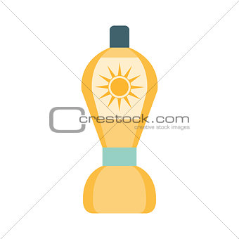 After Sun Lotion Cosmetic Product In Yellow Bottle, Part Of Summer Beach Vacation Series Of Illustrations