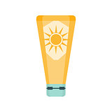 Sunscreen Cream Cosmetic Product In Yellow Bottle, Part Of Summer Beach Vacation Series Of Illustrations