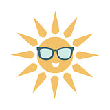 Simple Sun Icon With Face Wearing Dark Shade Glasses, Part Of Summer Beach Vacation Series Of Illustrations