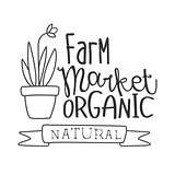 Natural Organic Farm Market Black And White Promo Sign Design Template With Calligraphic Text