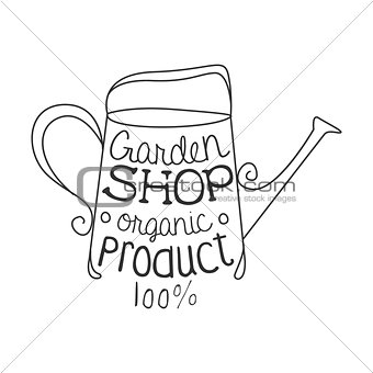 Garden Shop 100 Percent Organic Product Black And White Promo Sign Design Template With Calligraphic Text