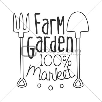 100 Percent Farm Garden Market Black And White Promo Sign Design Template With Calligraphic Text