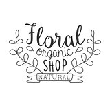 Natural Floral Organic Shop Black And White Promo Sign Design Template With Calligraphic Text