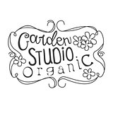 Garden Organic Studio Black And White Promo Sign Design Template With Calligraphic Text With Vintage Frame