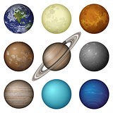 Solar System planets and moon, set
