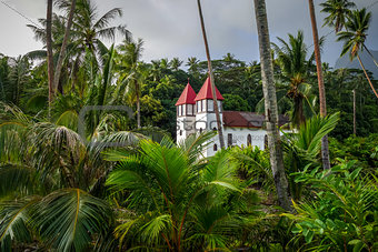 Haapiti church in Moorea island jungle, landscape