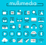 Multimedia linear icons collection