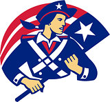 Female American Minuteman Holding Flag Retro
