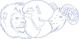 Lion Ram Globe Middle East Drawing