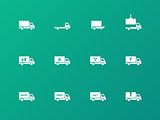Commercial van icons on green background.