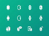 Smart watch icons on green background.