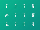 Test-tube icons on green background.