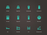 Flat furniture and bed icons set.
