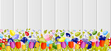 Happy Easter background colored eggs, spring decoration, leave, tulip flower design element in flat style