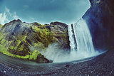 famous Skogarfoss waterfall in southern Iceland