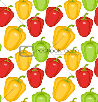 Bulgarian pepper seamless pattern. Paprika yellow, green, red, endless background, texture. Vegetable . Vector illustration.