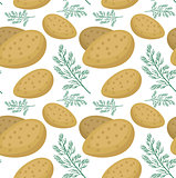 Potatoes seamless pattern. Praties endless background, texture. Vegetable backdrop. Vector illustration.