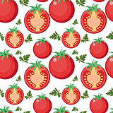 Tomato seamless pattern. Tomatoes endless background, texture. Vegetable backdrop. Vector illustration.