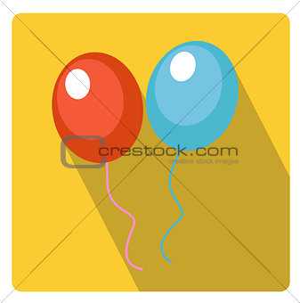 Balloons for celebration icon flat style with long shadows, isolated on white background. Vector illustration.