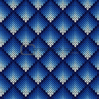 Knitting seamless geometric pattern in blue hues