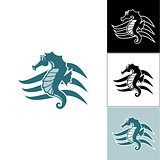 Seahorse on the wave of the logo