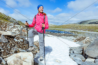 Hiking girl in the mountains
